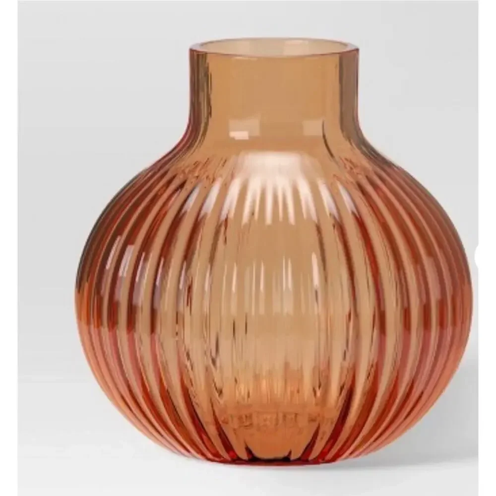 ROOM ESSENTIALS | SMALL ROUND ORANGE RIBBBED VASES | 4 COUNT